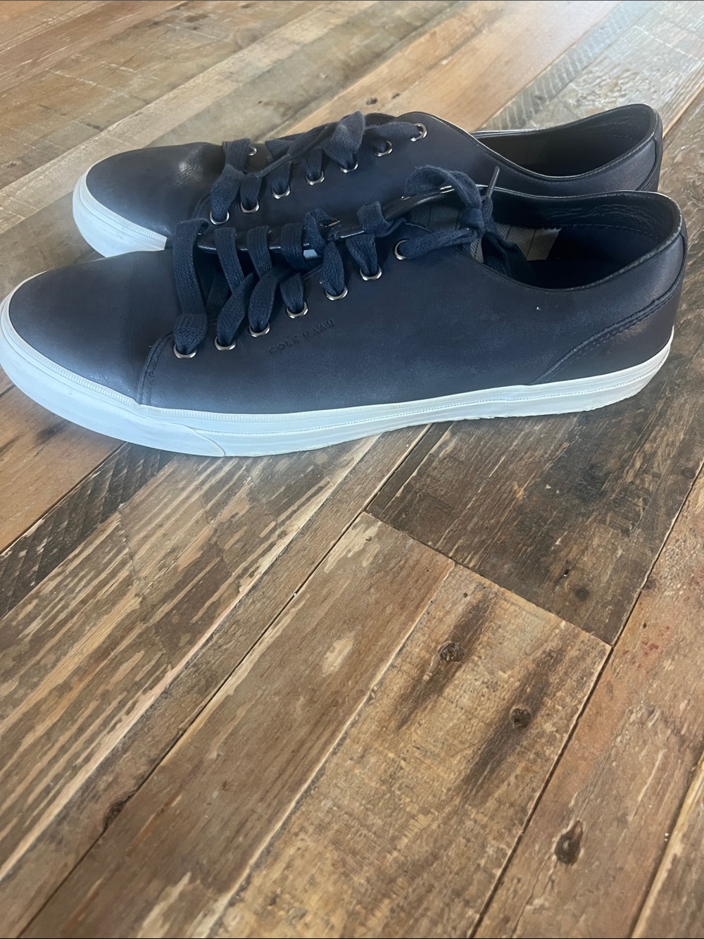 Cole Haan Navy Leather Low-Top Sneakers with White Sole